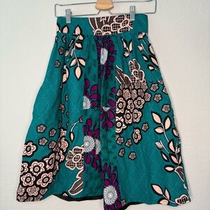 Ray Darten African Print Floral Patterned Teal and Purple Skirt 100%Cotton